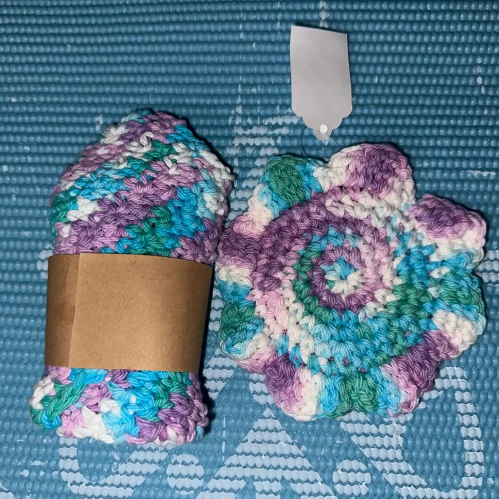 Blue and Purple Handmade Cotton Multi Use Washcloth Set